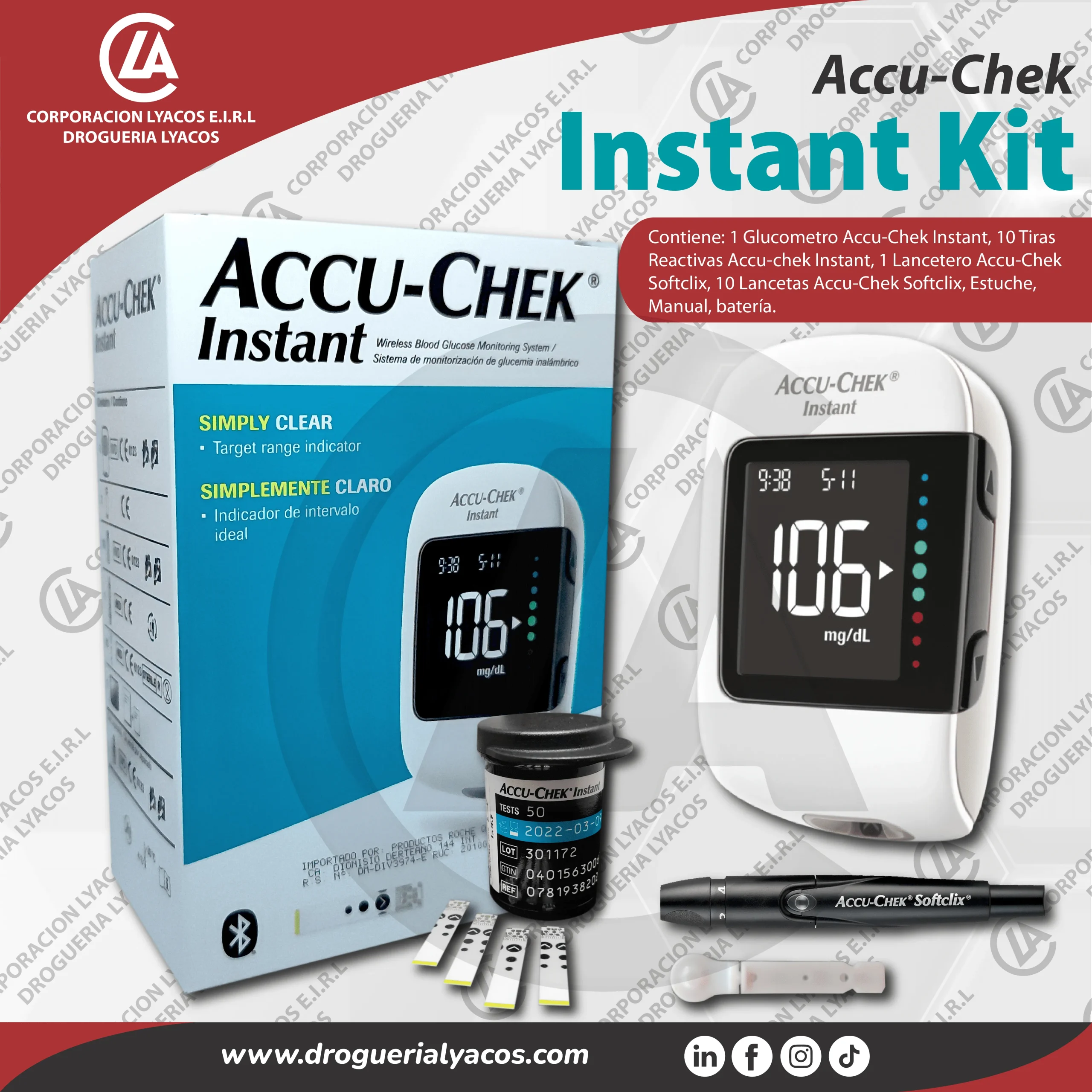instant accucheck glucometro en drogueria lyacos