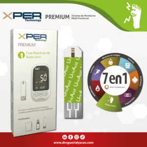 Tiras reactivas de acido urico del sistema de monitoreo xper technology premium 7 en 1 distribuido por Corporacion Lyacos E.I.R.L Drogueria lyacos