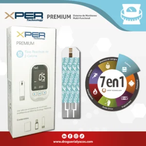 Tiras reactivas de cetonas del sistema de monitoreo xper technology premium 7 en 1 distribuido por Corporacion Lyacos E.I.R.L Drogueria lyacos