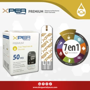 Tiras reactivas de glucosa del sistema de monitoreo xper technology premium 7 en 1 distribuido por Corporacion Lyacos E.I.R.L Drogueria lyacos